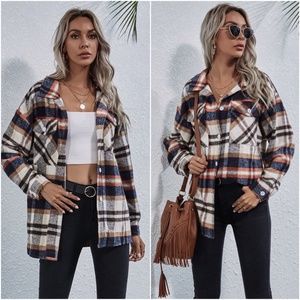 button up plaid pocket jacket shacket flannel